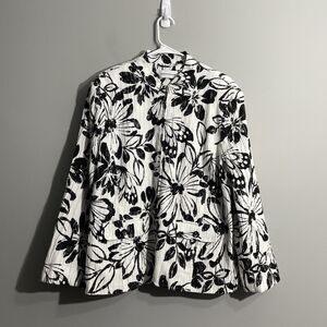 Alfred Dunner Women’s Soft Tailored White Black Floral Print Jacket Size 18